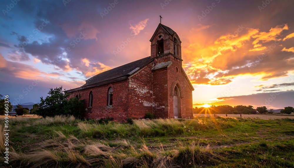 Fototapeta premium An old brick church at sunset
