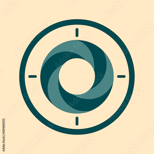 Stylized camera aperture icon with circular design and focus marks
