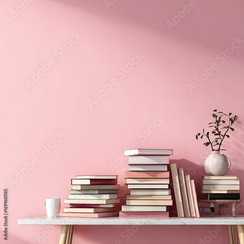 Wallpaper Mural Books on a pink wall Torontodigital.ca