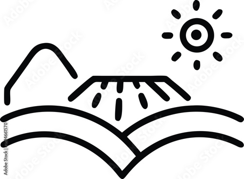 Field icon. Curved agricultural land with furrows vector illustration. Farming terrain symbol representing cultivated countryside and crop-growing areas. Rural landscape for agriculture land concepts.