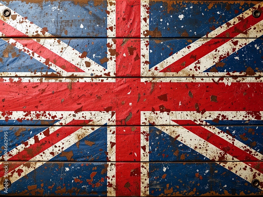 Fototapeta premium UK Flag Banner on Weathered Metal Board
