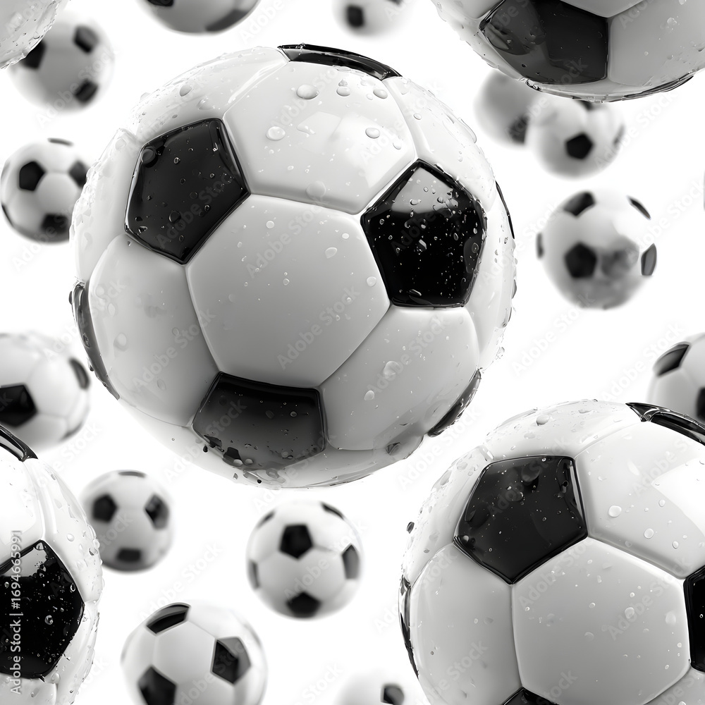 Seamless pattern of balls. Black and white soccer bals flying in the air Seamless pattern of balls. Black and white soccer bals flying in the air