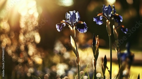 Sunlit Irises in Bloom
