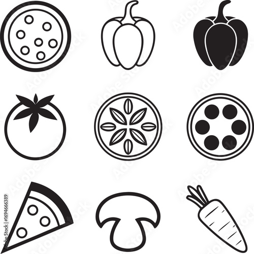 Pizza Ingredients Outline Icons