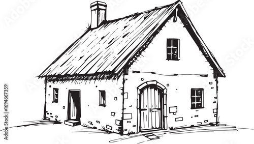 The village house. Hand drawn vector illustration