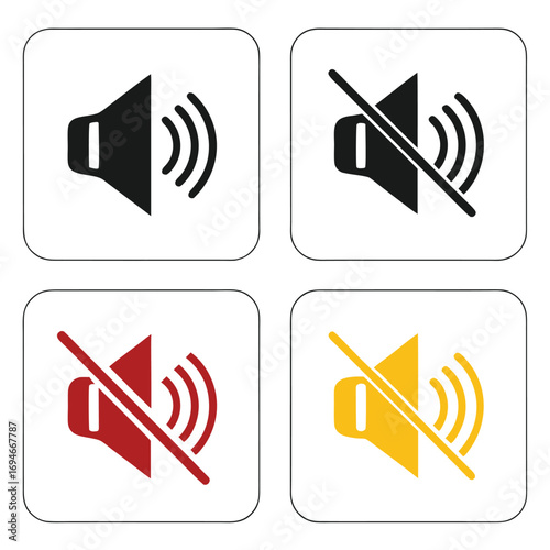 Modern sound icons, featuring mute and volume symbols, perfect for app design, website elements, or multimedia projects needing clean audio controls