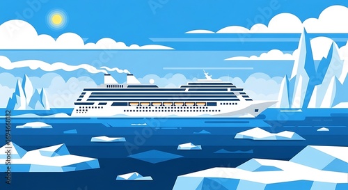 Cruise Ship Arctic Icebergs Ocean.