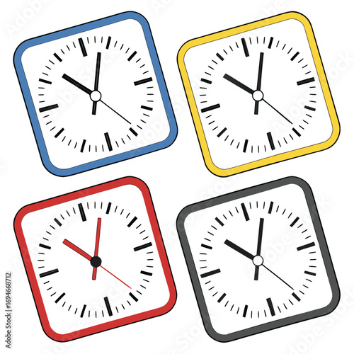 Colorful clocks representing time management, deadlines, and schedules for business, marketing, and project planning success, use them now!
