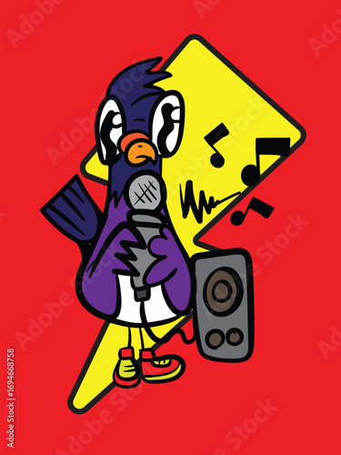 cute animal with music theme illustration