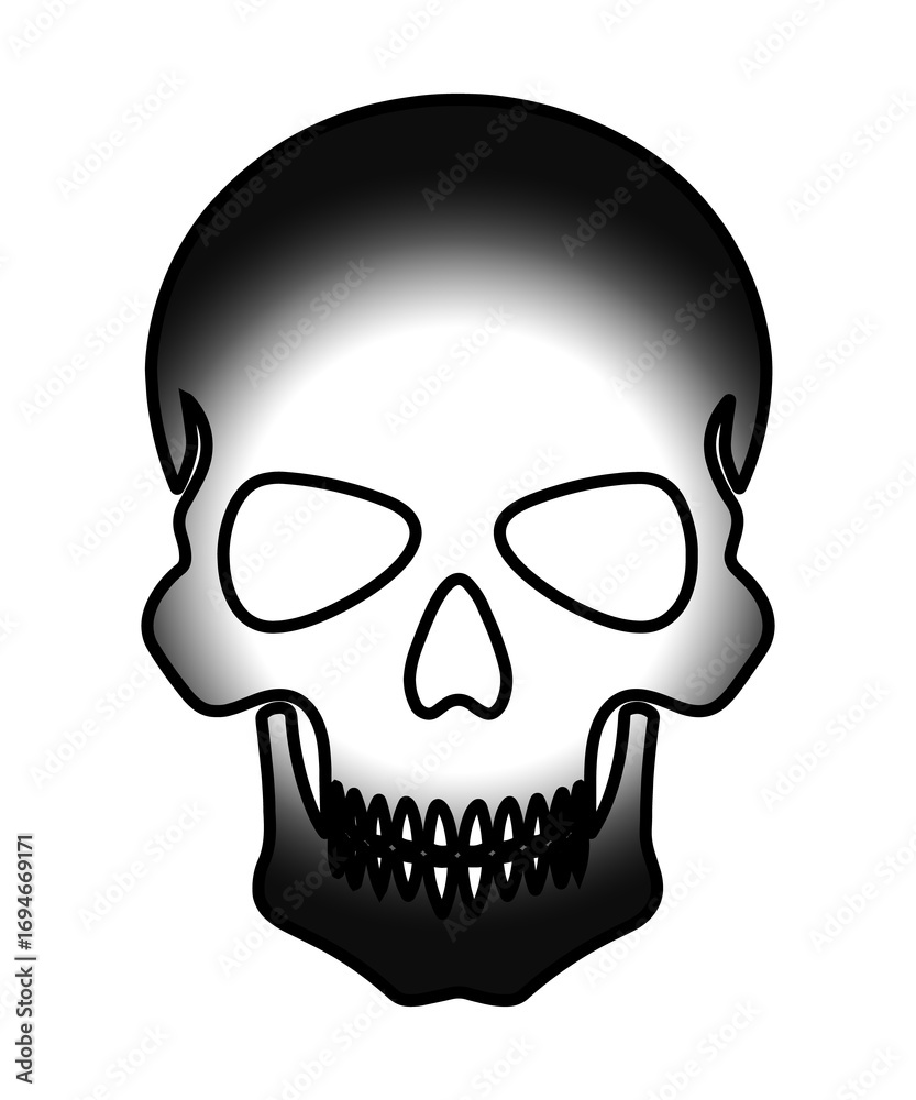 Obraz premium Grayscale Skull Illustration with Black Outline A Symbolic Representation of Mortality and the Transience of Life