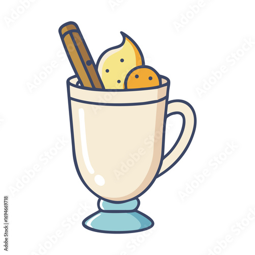 Deliciously creamy spiced hot chocolate with cinnamon stick vector illustration
