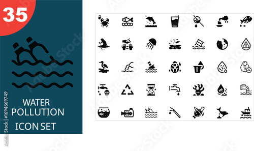 Water Pollution Icon Set: 35 Essential Graphics for Design water