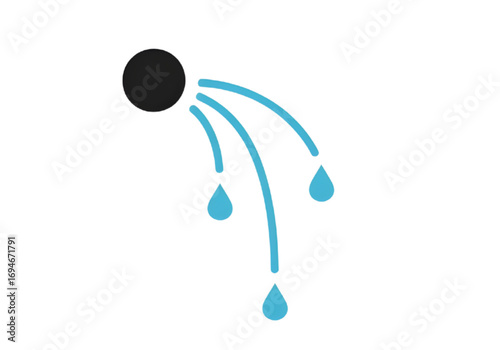 Minimal icon of smart irrigation dripper, dot with curved water lines, PNG, no shadows