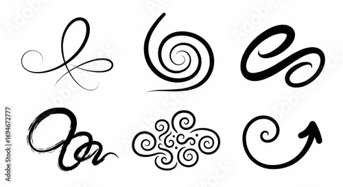 Hand drawn doodle spirals and curved strokes for abstract decoration, sketch design, and creative vector art.