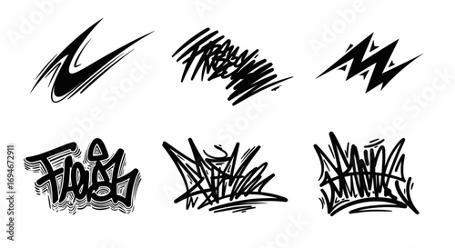 Hand drawn doodle graffiti scribbles and chaotic strokes for abstract decoration, street art, and sketch design.