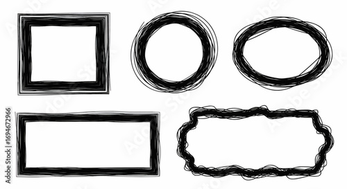 Hand drawn doodle frames and sketch borders for abstract decoration, creative graphic design, and vector art elements.