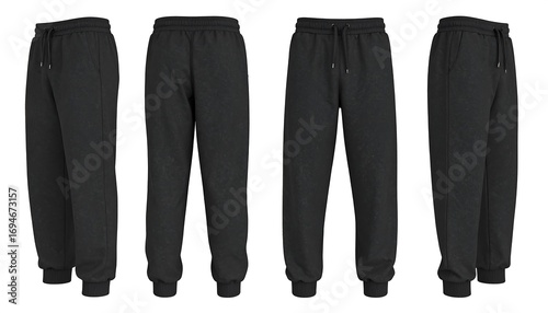 Multiple views of comfortable black sweatpants ideal for casual wear and athleisure