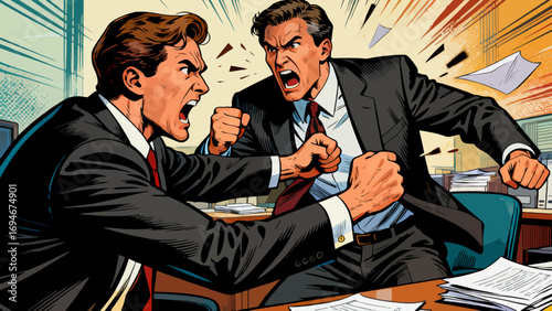 Business figures are engaged in intense debates, discussing topics, hand-drawn vector illustrations