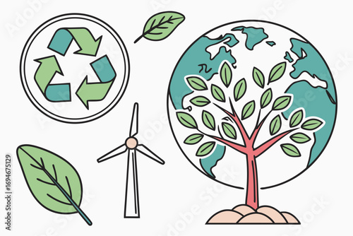 Collection of eco friendly and sustainability icons and symbols