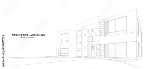 3d wireframe of building. sketch design.Vector
