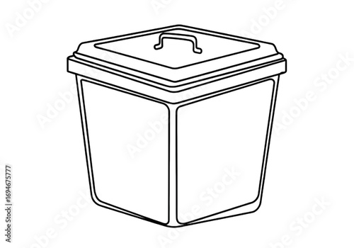 Single-line compost bin icon, square box with lid, PNG, no shadows
