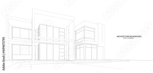 3d wireframe of building. sketch design.Vector
