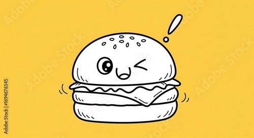 Cute Cartoon Burger Illustration.