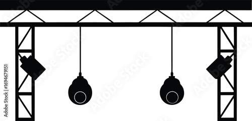 Stage Lighting Equipment Hanging from a Truss silhouette vector