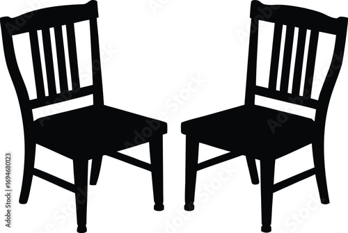  Two Wooden Chairs, Black Color Isolated on silhouette vector