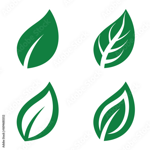 Four Green Leaf Icons With White Background nature plant