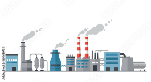 Industrial landscape with factories and smokestacks in flat design