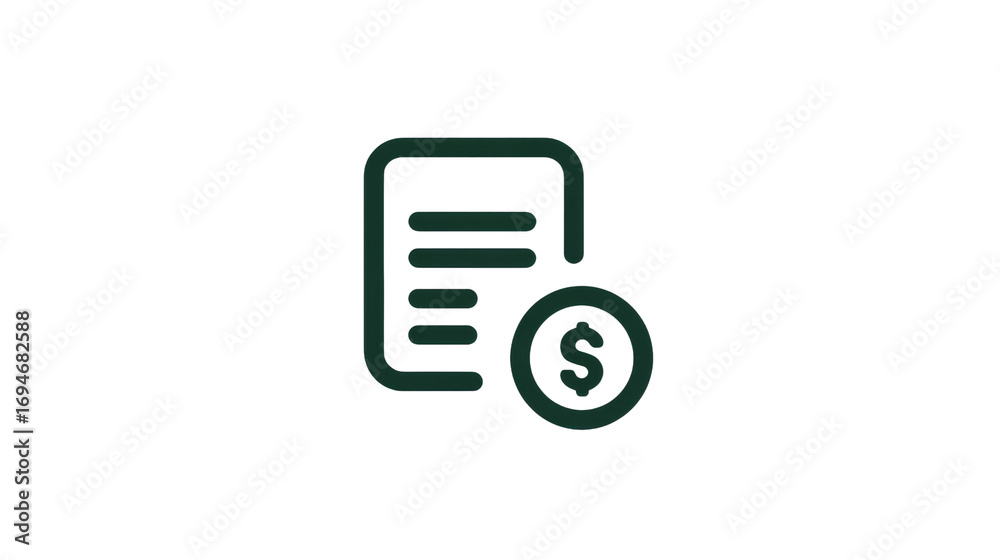 Financial Documentation Icon: A minimalistic icon representing financial documents and currency symbol, symbolizing the important of finance and financial records. Financial Documentation Icon: A minimalistic icon representing financial documents and currency symbol, symbolizing the important of finance and financial records.