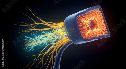Tablou pe pânză Cross section of a myelinated nerve fiber with axon and myelin sheath