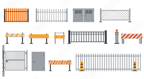 Collection of flat style fences and barriers for urban and industrial design projects