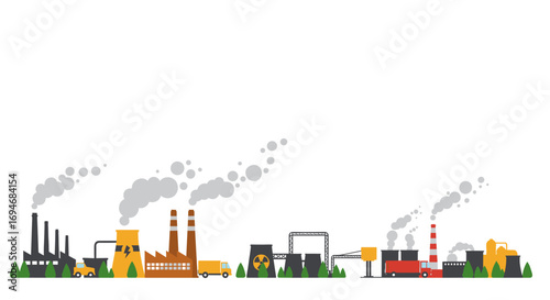 Industrial landscape with factories and smoke against a clear sky background