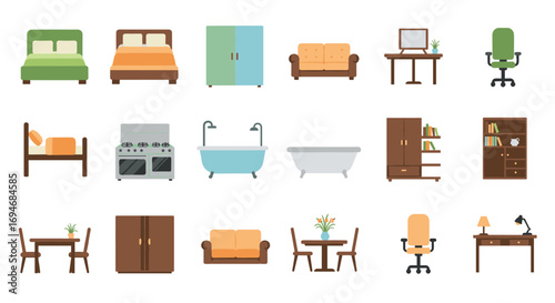 Home furniture and appliances collection in flat design style