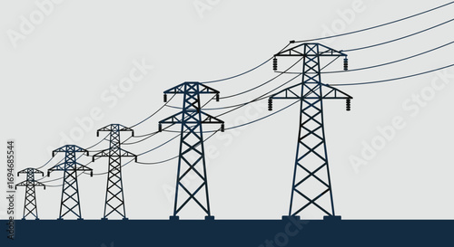 Power lines in perspective with geometric silhouette design on light background