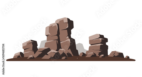 Desert rock formation on white background