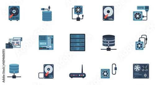 Modern technology icons for data storage and networking solutions