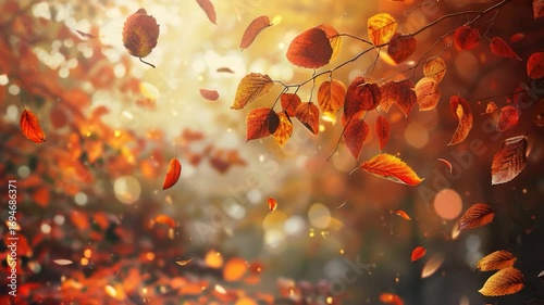 A close-up shot of a bunch of leaves floating in mid-air, great for representing freedom, nature, and change