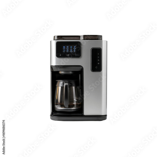 Modern Stainless Steel Coffee Maker with Digital Display and Glass Carafe