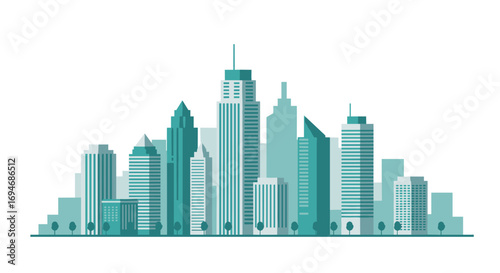 Modern urban skyline with high-rise buildings in flat design style