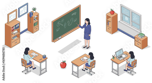 Classroom scenes: isometric design of teaching and learning in elementary school setting