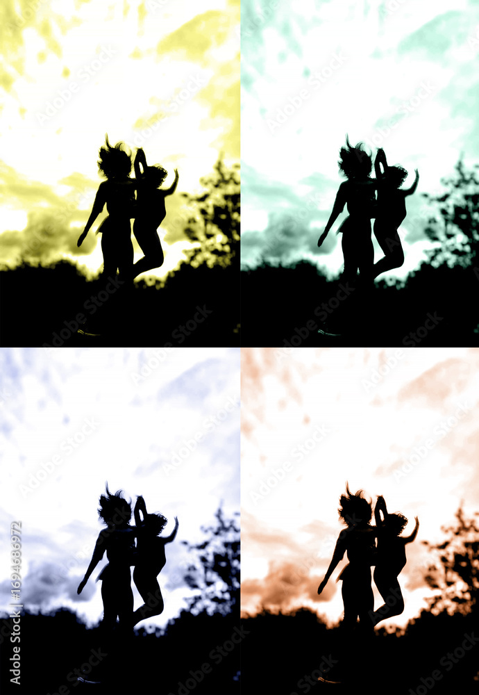 Naklejka premium silhouette of two jumping child