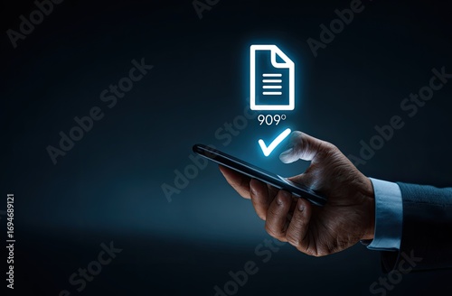 Hand holding phone, digital document verification