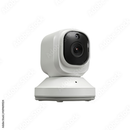 Modern White Smart Home Security Camera on a Rotating Base