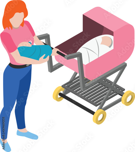 vector illustration of a mother with her kids