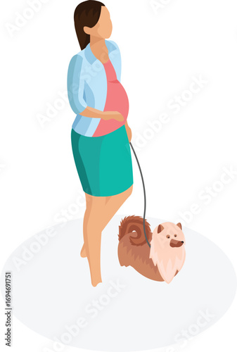 vector illustration of a pregnant woman with her dog
