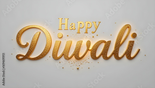 Happy Diwali Glitter Gold Typography Light Background with Sparkle Particle Accents Elegant Greeting for Hindu Festival Celebration