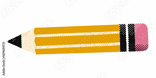 Stylized yellow pencil with black tip and pink eraser on a white background